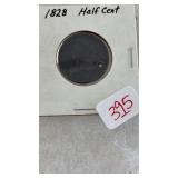 1828 HALF CENT  **HAS BEEN DRILLED
