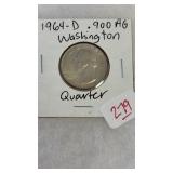 1964-D .900 SILVER WASHINGTON QUARTER