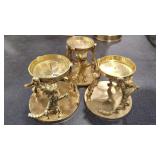 3 BRASS CAT CANDLE HOLDERS