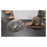 MANTLE CLOCK & GLASS LAMP SHADE