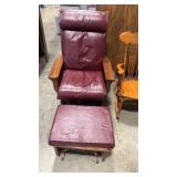 VTG. MISSION STYLE LEATHER/WOOD GLIDER & OTTOMAN