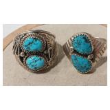 2 TURQUOISE CONTEMPORARY STERLING/COIN NATIVE