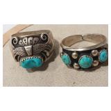 2 TURQUOISE CONTEMPORARY STERLING/COIN NATIVE