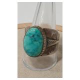 TURQUOISE VTG. STERLING/COIN NATIVE AMERICAN RING