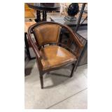 WOOD & LEATHER NAILHEAD ACCENT CHAIR