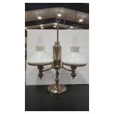 VINTAGE KEROSENE LAMP W/ MILK GLASS SHADES