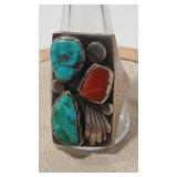 NATIVE AMERICAN VTG. TURQUOISE CORAL STERLING/COIN