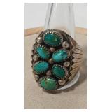 TURQUOISE VTG. STERLING/COIN NATIVE AMERICAN RING