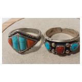 2 TURQUOISE CORAL CONTEMPORARY STERLING/COIN