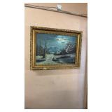 OLD OIL ON CANVAS PAINTING 34'X26'