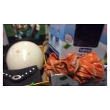 MOTORCYCLE HELMET, TOOL BAG, LADIES CLOTHING