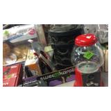 GUMBALL MACHINE & BOX OF MISC ITEMS