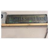 SAMUEL'S SMOKE HOUSE METAL SIGN MOUNTED ON WOOD
