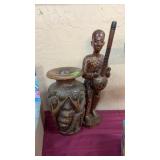 CARVED WOODEN VASE & CARVED MAN STATUE