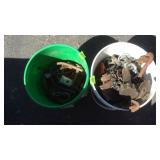 2 BUCKETS OF CLEVICES, CLAMPS & MISC HARDWARE