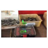 BIT SET, TAPS, DIES, EZ OUTS, CIGAR BOX W/ MISC