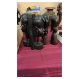 2 CARVED WOOD BOOK ENDS & 2 CARVED FIGURES