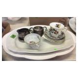 2 PLATTERS, CREAM & SUGAR & MISC
