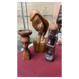 2 WOOD CARVINGS & A WOOD CARVED ASHTRAY