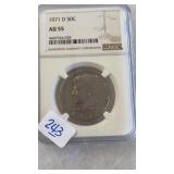 1971-D KENNEDY HALF DOLLAR AU55 GRADE