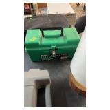 GREEN POLY BOX W/ FLARING TOOLS, HOLW SAWS,