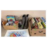 BX W/ MUSIC CD'S GAME, RUBBER BOOTS, CANTEEN