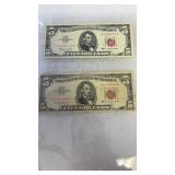 TWO SERIES 1963 RED LABEL FIVE DOLLAR BILLS