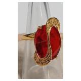 925 RUBY COLOR GOLD TONE RING