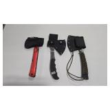 3 TACTICAL HATCHETS W/ SHEATHS