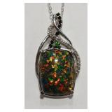 925 BOULDER OPAL & SAPPHIRE COLOR W/ CZ NECKLACE