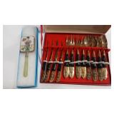 SIAM BRASS & TEAK HORS D'OEUVRES VTG SET W/