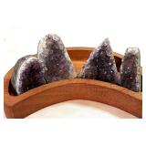 4X AMETHYST GEODE 379G WOOD TRAY