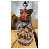 WOOD CARVED BEAR LAMP