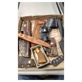 GROUP OF LEATHER SHEATHS & SNW REVOLVER GRIP