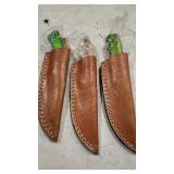 THREE DAMASCUS KNIVES WITH SHEATHS