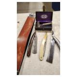 ANTIQUE SHAVE BLADES W/ LEATHER STRAP & RAZOR