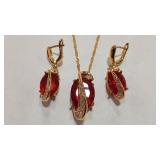925 RUBY COLOR GOLD NECKLACE & EARRINGS