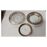 3 - STERLING & GLASS SMALL PLATES TIFFANY & FRANK