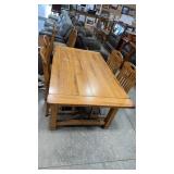 AMISH DINING TABLE W/ 2 LEAFS AND 8 UPHOLSTERED