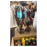 2 CARVED IRON WOOD FIGURINES-SAIL FISH & PELICAN
