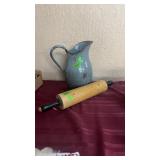 GRANITE WARE PITCHER & ROLLING PIN