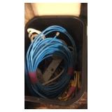 WASTE BASKET W/ VARIOUS CORDS & MULTI PLUG
