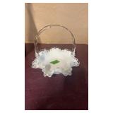 FENTON GLASS RUFFLED EDGE WHITE BASKET