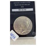 1924 UNCIRC SILVER PEACE DOLLAR