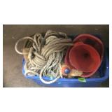 TOTE W/ ROPE, FUNNELS & MISC