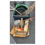 FEED BUCKETS, WELDING HELMET, SAW, SCALE & MISC