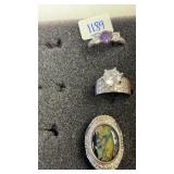 3 925 SILVER RINGS- PURPLE, WHITE & ABALONE?