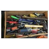 BX W/ SCREWDRIVERS, RUBBER MALLET, CAULKING GUN