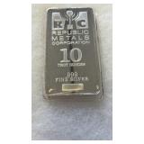 REPUBLIC METALS .999 FINE 10 oz SILVER BAR