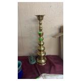 BRASS CANDLE STICK & METAL FROG